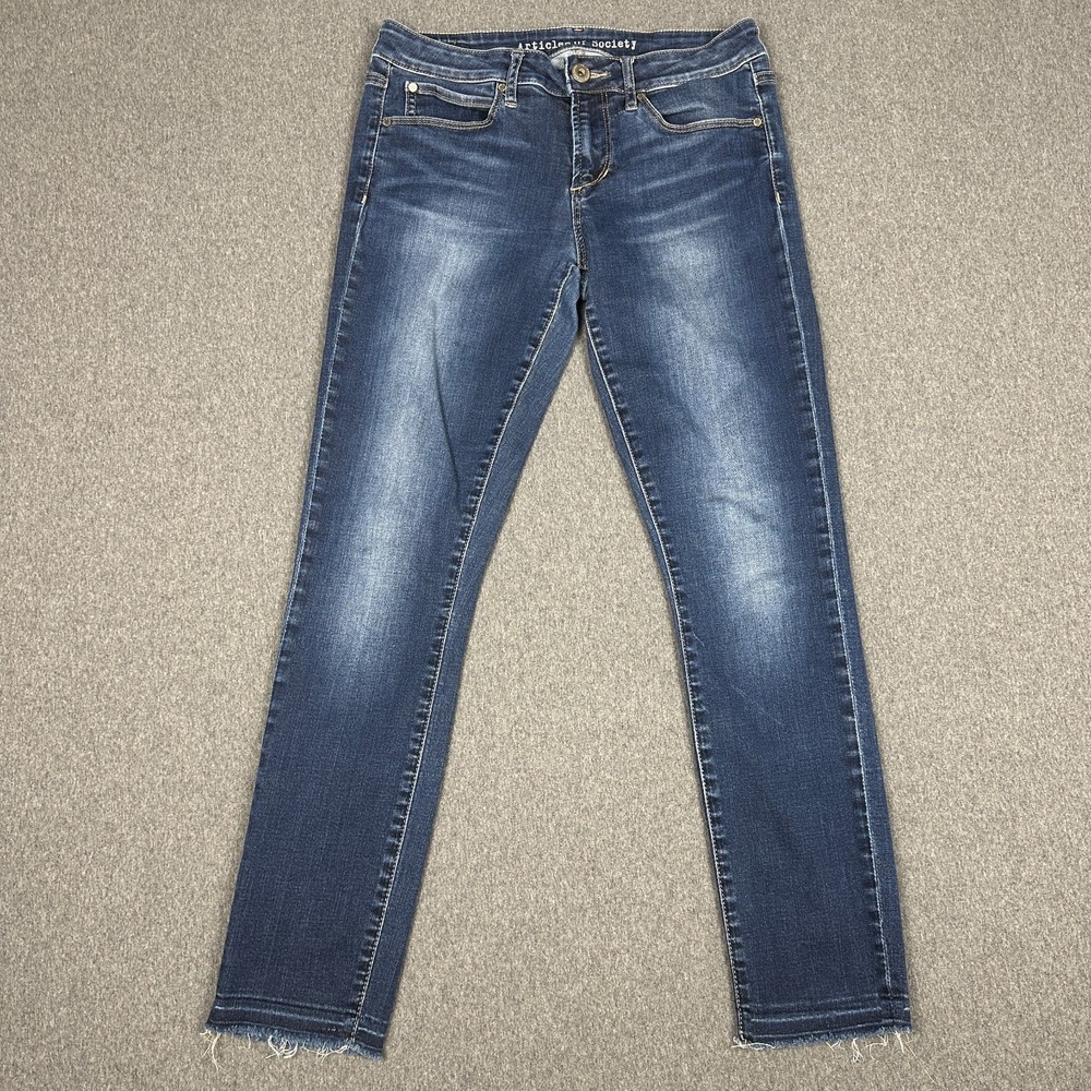 Articles of Society Carly Crop Skinny Jeans Womens 26 Blue Raw Hem Mid Rise - Picture 1 of 11